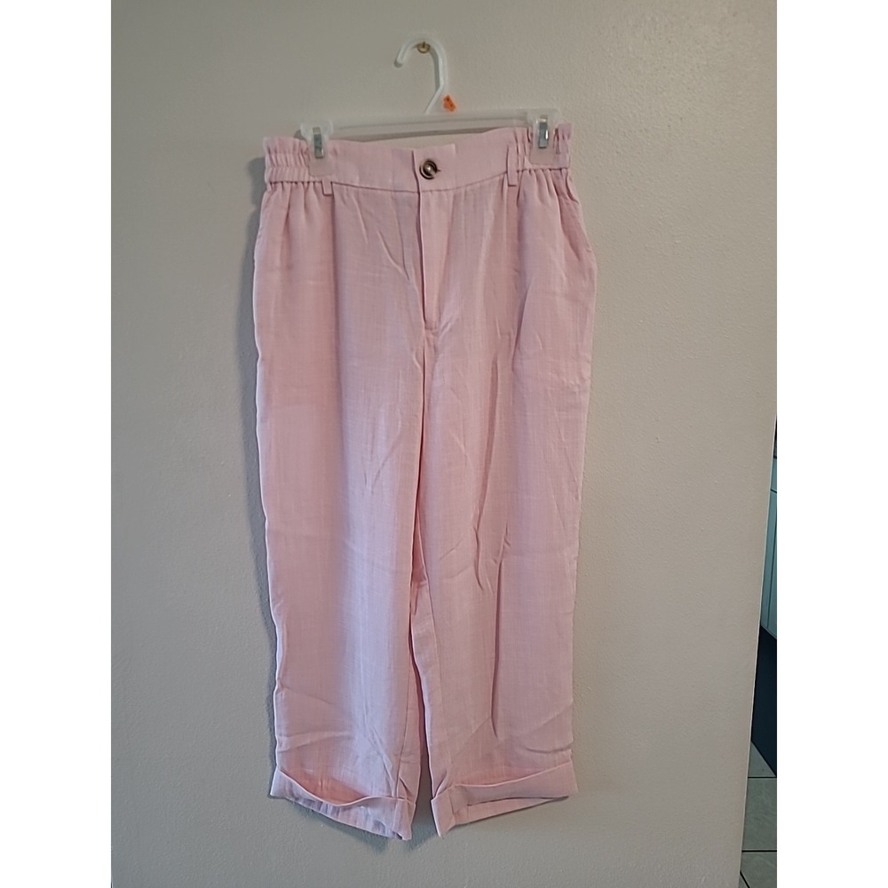 Halara Cropped Cuffed Pants Womens M HighWaist Light Pink LikeLinen Casual NWOT